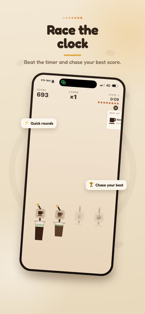 Barista Coffee: CoffeeLine gameplay screen focused on racing the clock during service.