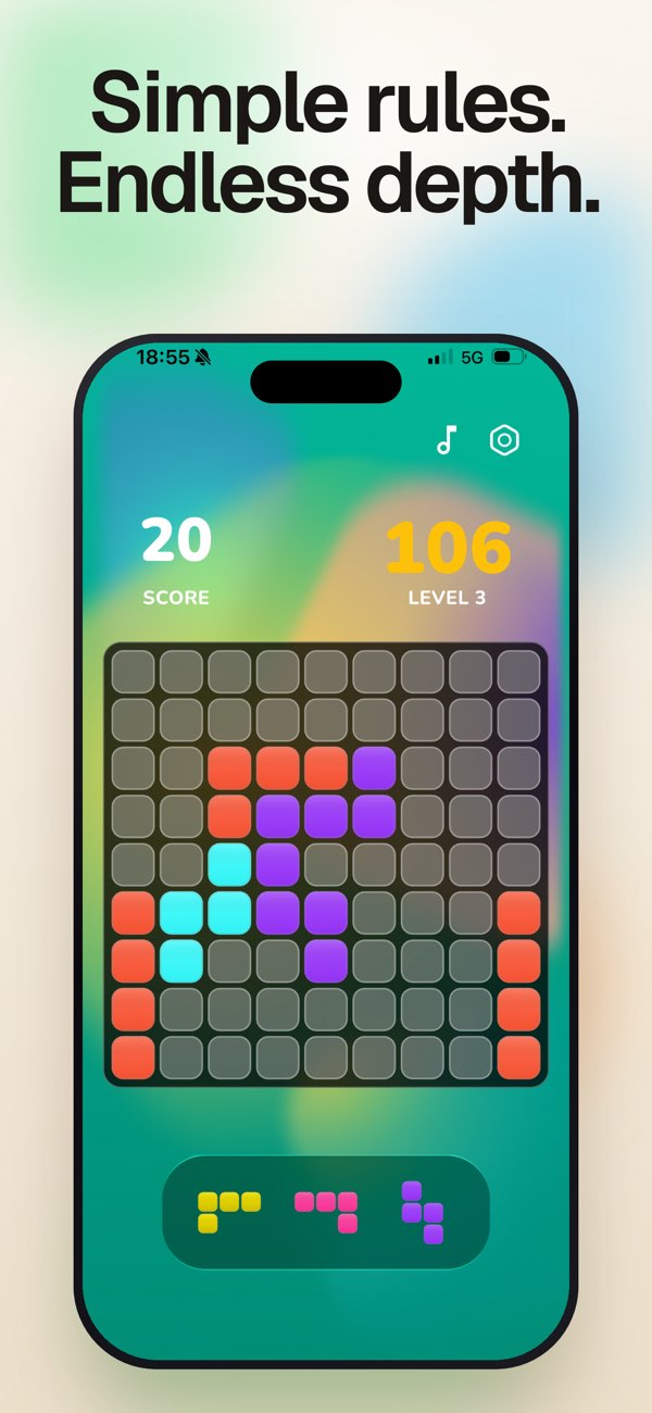 Block Puzzle Blast: FlowBlocks screenshot with the message Endless depth.