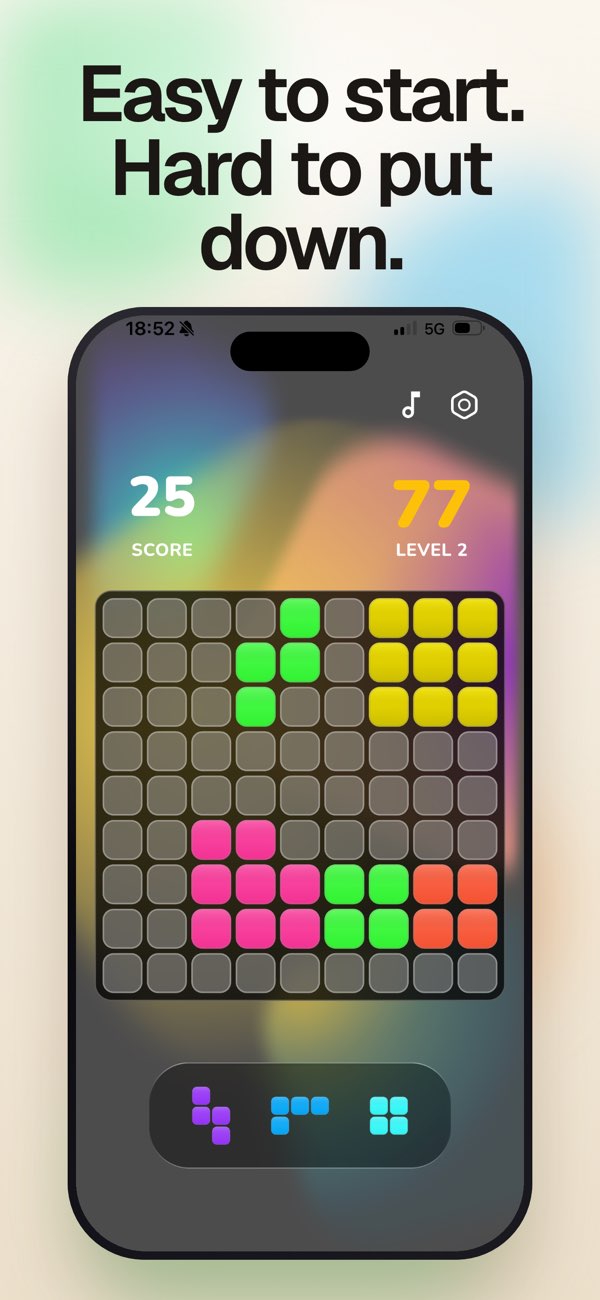 Block Puzzle Blast: FlowBlocks screenshot showing pick-it-up-anytime gameplay.