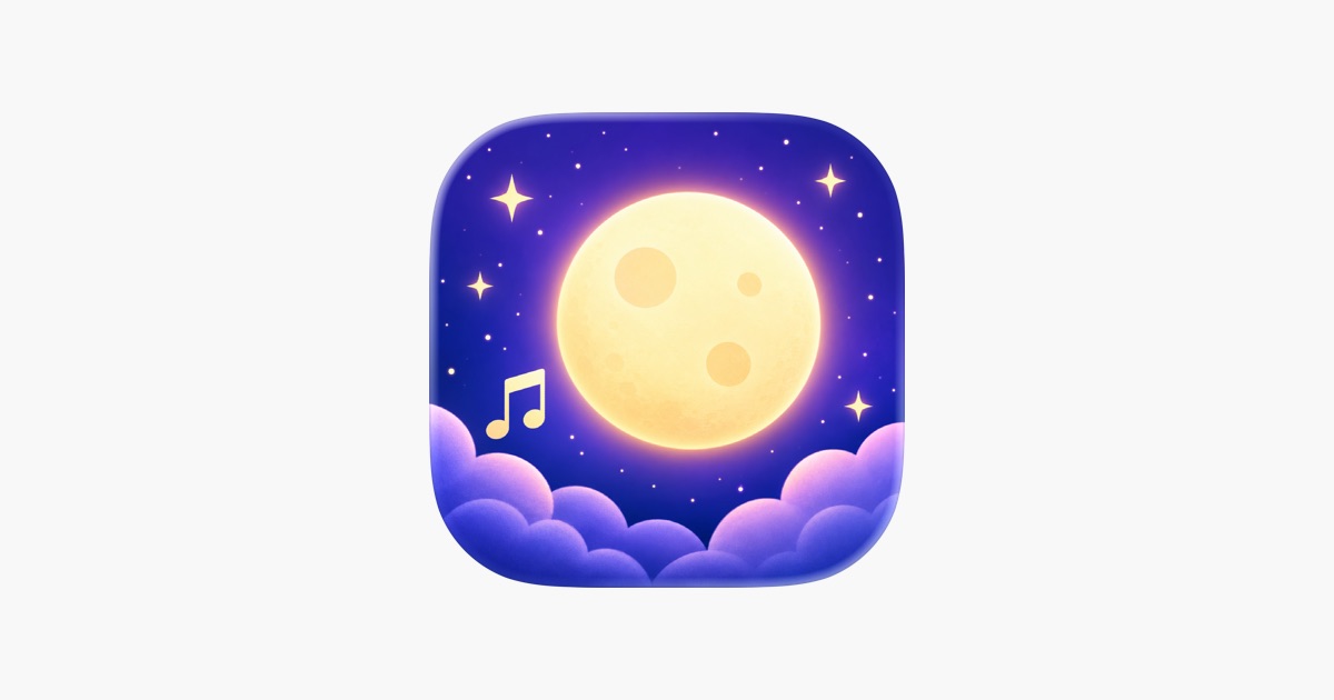 Lullaby Luno: Baby Sleep App Store preview showing the moon-themed app artwork.