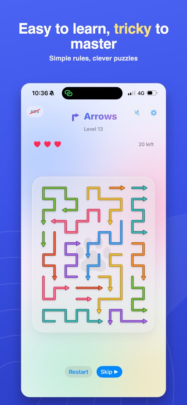 Arrow Puzzle: Tap & Escape screenshot showing an easy-to-learn but tricky level layout.