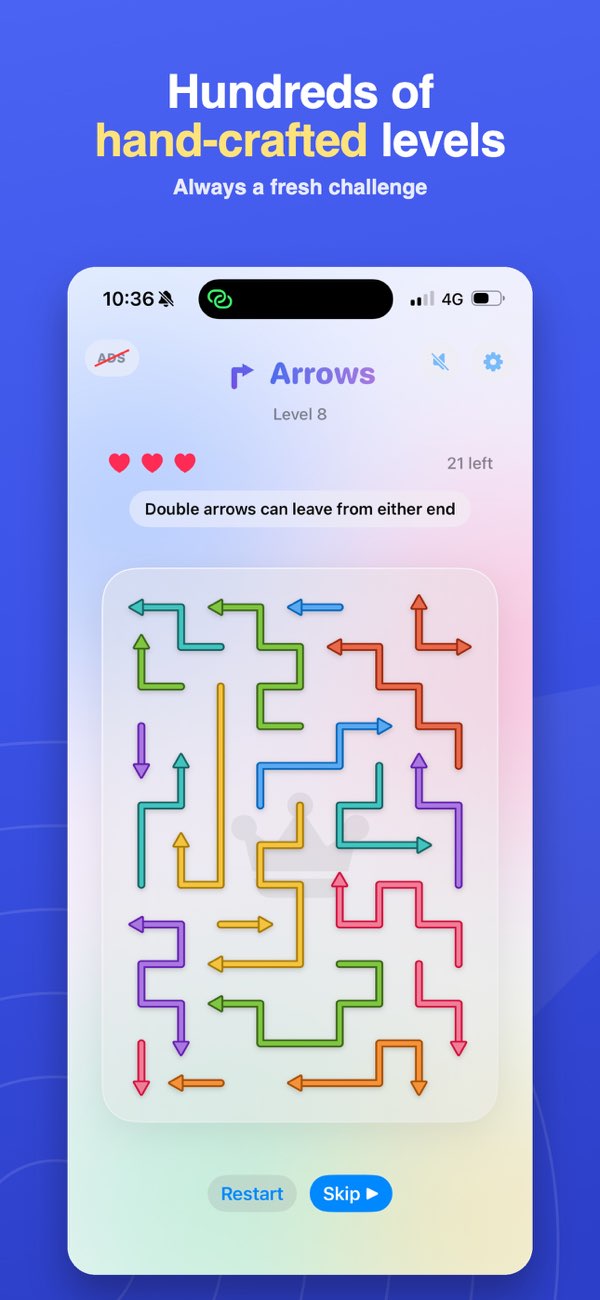 Arrow Puzzle: Tap & Escape screenshot focused on handcrafted puzzle progression.